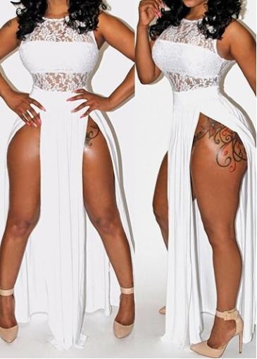 Rosewe Stylish Lace Patchwork Slit Design Dress For Lady