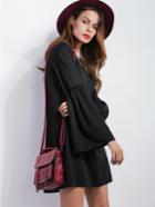 Shein Black V Neck Bell Sleeve Tunic Dress