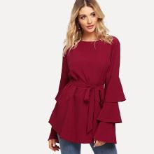 Shein Self Tie Waist Tiered Sleeve Blouse