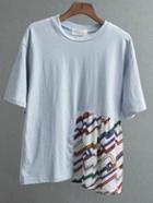 Shein Blue Patchwork Drop Shoulder T-shirt