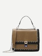 Shein Khaki Lace Up Trim Satchel Bag With Chain