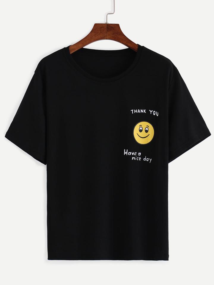 Shein Black Smiley Face Print T-shirt