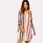 Shein Off Shoulder Striped Knot Cuff Dress