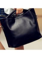 Rosewe Solid Black Soft Pu Zipper Closure Tote Bag