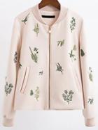 Shein Apricot Embroidery Zipper Up Jacket