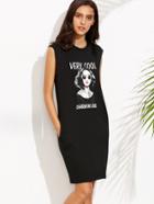 Shein Black Portrait Print T-shirt Dress