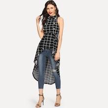 Shein Double Breasted High Low Grid Top