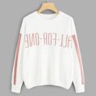 Shein Stripe And Letter Print Sweater