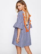 Shein Tassel Tied Open Back Tiered Gingham Dress