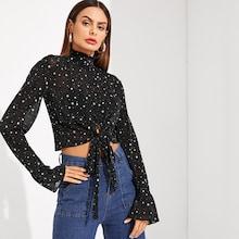 Shein Allover Star Print Knot Ruffle Top