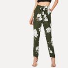Shein Knot Front Floral Pleated Pants