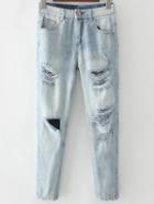 Shein Light Blue Ripped Button Fly Jeans