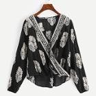 Shein Printed Knot Front Wrap Top