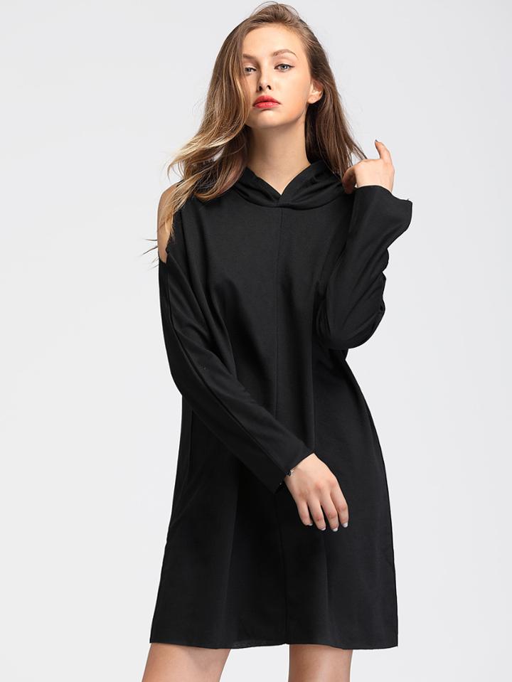 Shein Hooded Open Shoulder Sweatshirt Dress