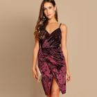 Shein Ruched Front Wrap Velvet Cami Dress