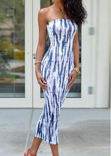 Rosewe Printed Strapless White High Waist Bodycon Dress