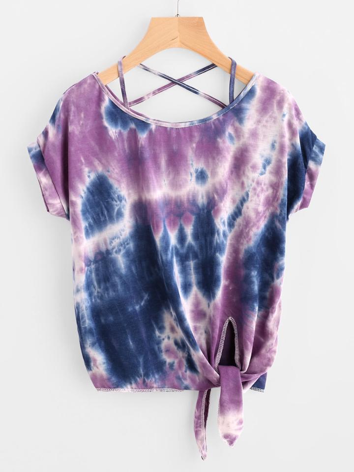 Shein Knot Front Crisscross Tie Dye Tee