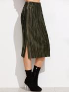Shein Army Green Slit Side Pleated Velvet Skirt
