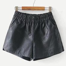 Shein Elastic Waist Solid Pu Shorts