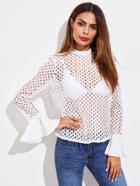 Shein Bell Cuff Hollow Out Lace Top