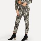Shein Leopard Print Buttoned Jeans