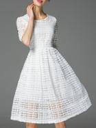 Shein White Crew Neck A-line Lace Dress