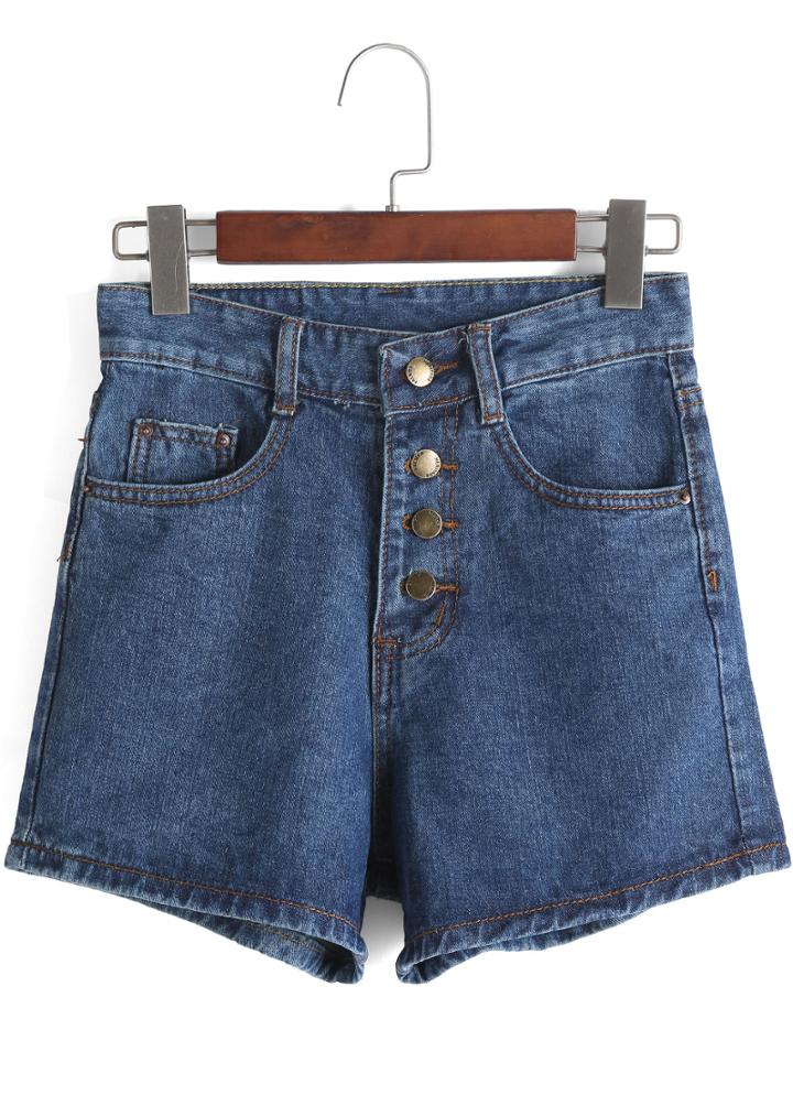Shein Navy High Waist Buttons Denim Shorts