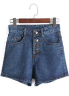 Shein Navy High Waist Buttons Denim Shorts
