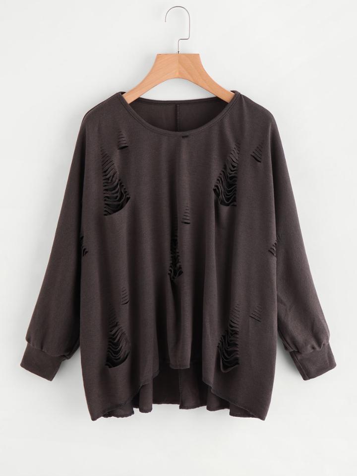 Shein Destroyed Dip Hem Knit Sweater