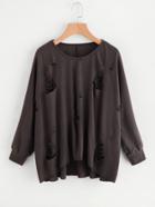 Shein Destroyed Dip Hem Knit Sweater