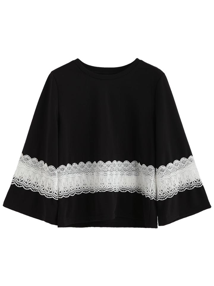 Shein Black White Lace Contrast T-shirt