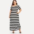Shein Plus Asymmetrical Neck Drawstring Hem Striped Dress