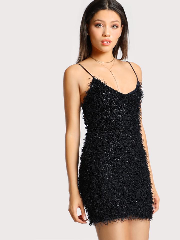 Shein Allover Fluffy Fringe Cami Dress