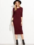 Shein Burgundy 3/4 Sleeve Pencil Dress