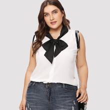Shein Plus Contrast Tie Neck Blouse