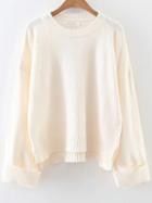 Shein White Ribbed Trim Dip Hem Sweater