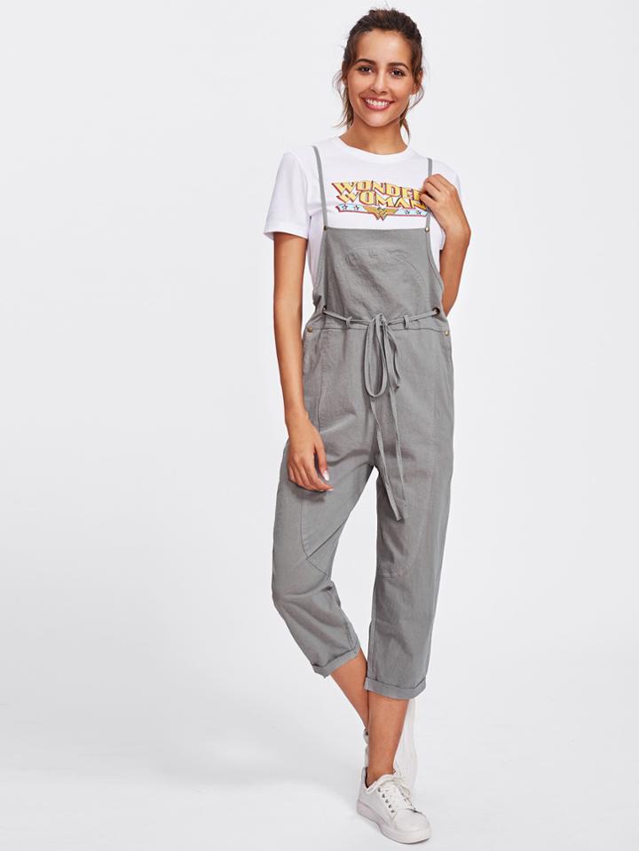 Shein Grommet Tie Waist Cuffed Cami Jumpsuit