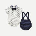 Shein Boys Bow Tie Romper With Overall Shorts