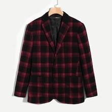 Shein Men Single Breasted Plaid Print Blazer