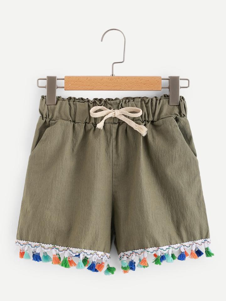 Shein Contrast Tassel Hem Shorts