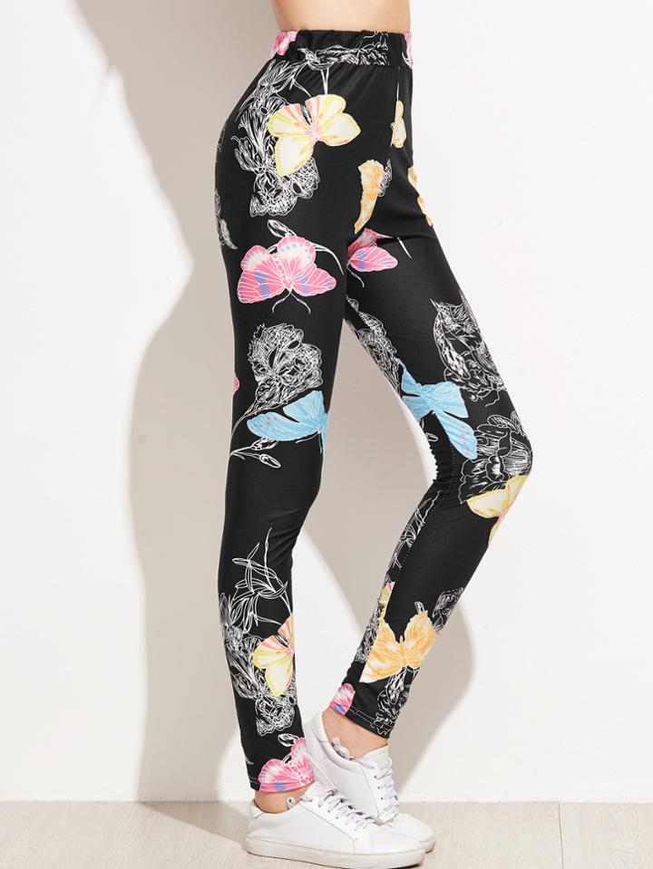 Shein Elastic Waist Butterfly Print Leggings