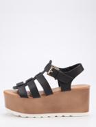 Shein Caged Ankle Strap Platfom Wedges - Black