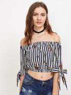Shein Vertical Striped Bow Tie Cuff Top