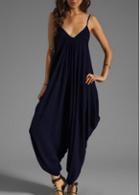 Rosewe Strap Design Navy Blue Loose Jumpsuit