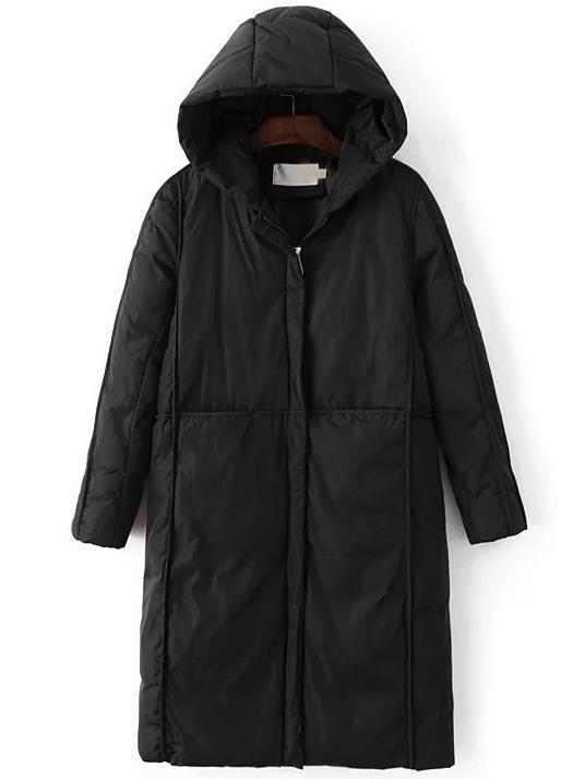 Shein Black Zipper Up Seam Hooded Padded Coat
