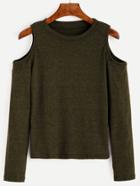 Shein Army Green Open Shoulder Knit T-shirt