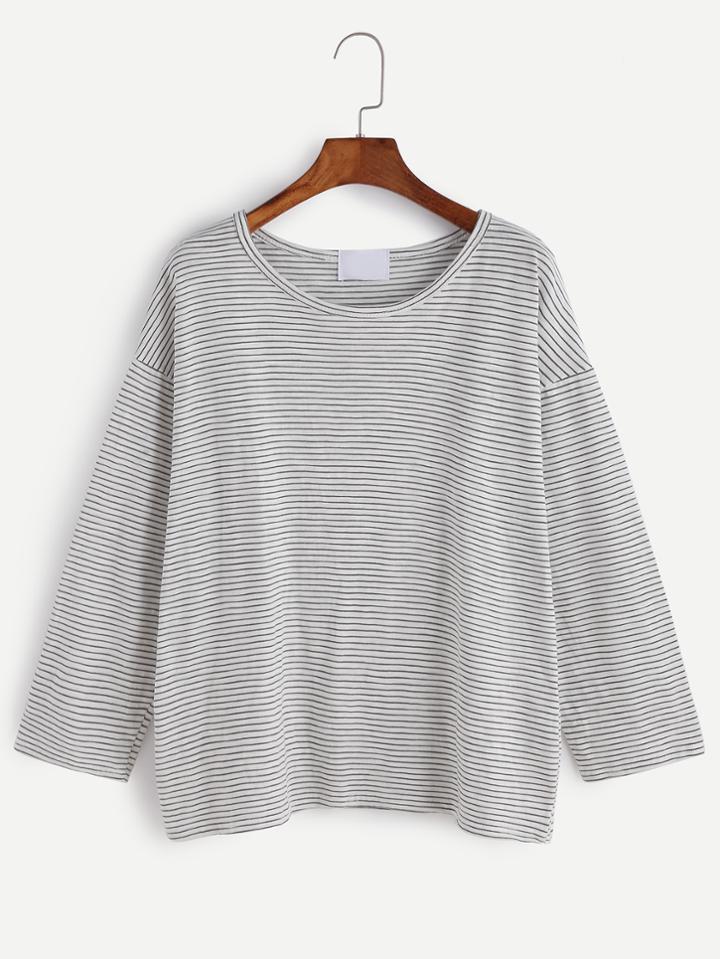 Shein Black Striped Drop Shoulder T-shirt