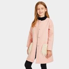 Shein Girls Single Breasted Faux Fur Pocket Coat