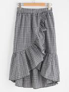 Shein Band Waist Asymmetric Ruffle Trim Gingham Skirt