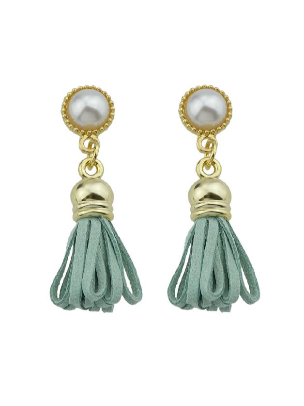 Shein Green Pu Leather Tassel Shape Drop Earrings